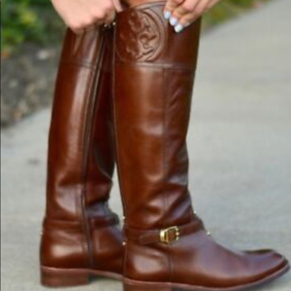 TORY BURCH Marlene Almond Leather Riding Boot - Picture 2 of 12